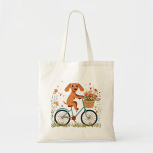 Cute Dachshund Dog Biking Spring Flowers Tote Bag