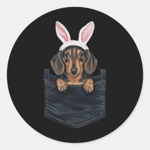 Cute Dachshund Dog Bunny Hat In Pocket Easter Classic Round Sticker