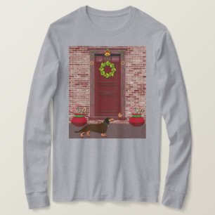 Cute Dachshund Dog Christmas Art on T-Shirt