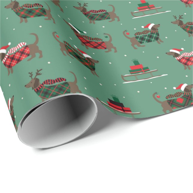 Cute Dachshund Dog Christmas Gift Wrapping Paper (Roll Corner)