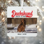 Cute Dachshund Dog Christmas Picture Custom Photo Metal Ornament<br><div class="desc">Celebrate your furry friend this holiday season with our Cute Dachshund Dog Christmas Picture Custom Photo Metal Ornament. Perfect for pet owners with a sense of humour, this ornament allows you to upload your favourite horizontal picture of your dachshund or any adorable pup, capturing their cutest or funniest moments. The...</div>