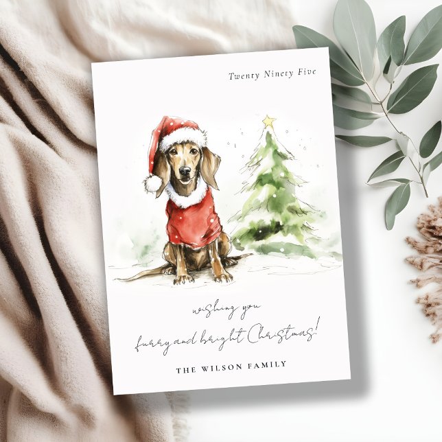 Cute Dachshund Dog Furry and Bright Christmas Holiday Card (Creator Uploaded)