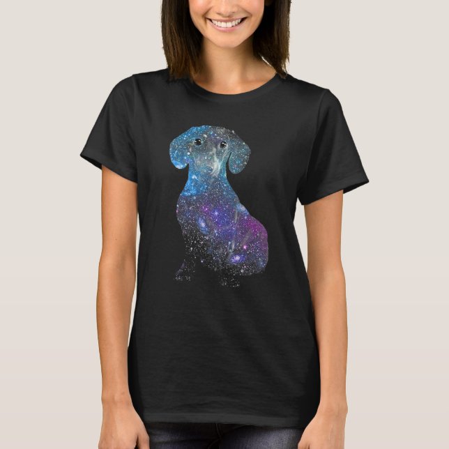 Cute Dachshund Dog Galaxy T-Shirt (Front)