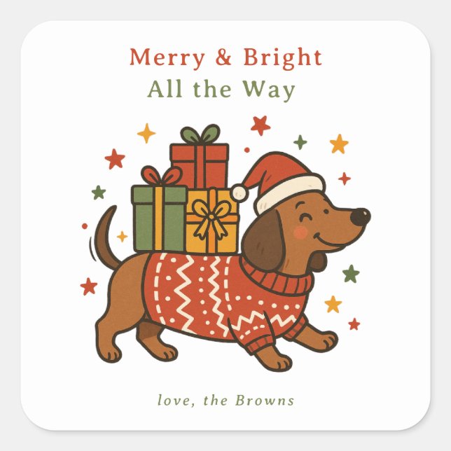 Cute Dachshund Dog Holiday Custom Sticker  (Front)