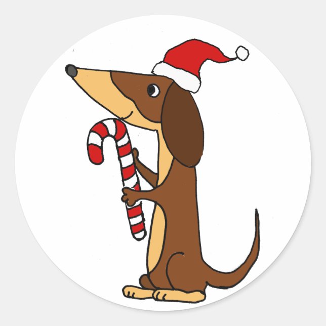 Cute Dachshund Dog in Santa hat Christmas Cartoon Classic Round Sticker (Front)