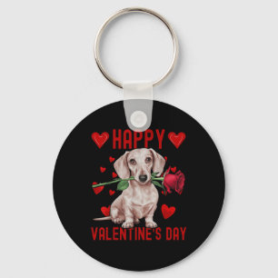 Cute Dachshund Dog Red Hearts Couples Happy Valent Keychain