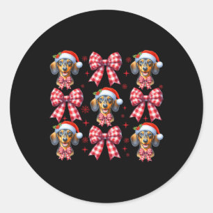 Cute Dachshund Dog Red Plaid Coquette Bow Christma Classic Round Sticker