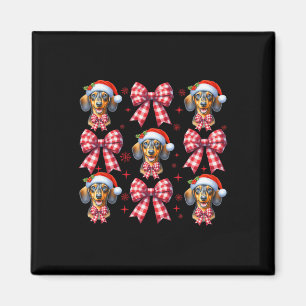 Cute Dachshund Dog Red Plaid Coquette Bow Christma Magnet