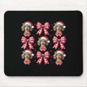 Cute Dachshund Dog Red Plaid Coquette Bow Christma Mouse Pad