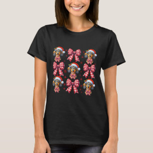 Cute Dachshund Dog Red Plaid Coquette Bow Christma T-Shirt