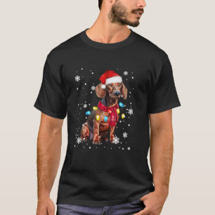 Cute Dachshund dog Santa Hat Christmas Cool T-Shirt