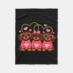 Cute Dachshund Dog Valentines Romantic Lover Heart Fleece Blanket