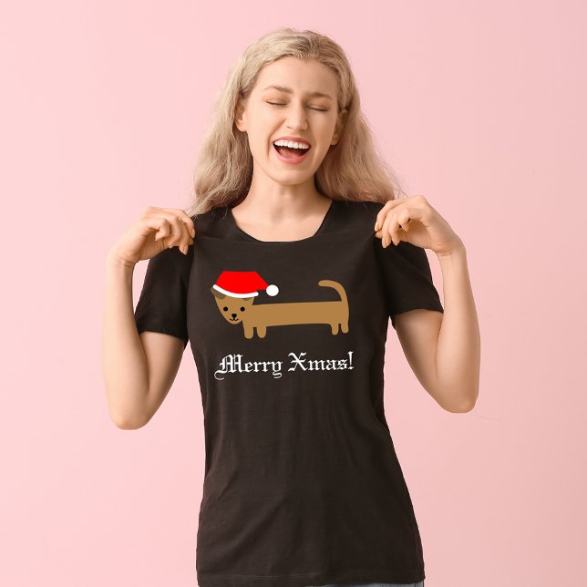 Cute Dachshund Dog Womens Merry Christmas T-Shirt (Creator Uploaded)