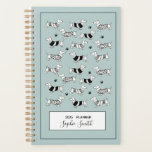 Cute Dachshund dogs, Blue 2025 Planner<br><div class="desc">Cute Dachshund illustrated Dog lovers 2025 spiral (undated) planner black and while drawing on Grey blue background. Personalize it with your name. Customize with your name by clicking on the "Edit this design template" boxes on the right hand side of the item, or click the blue "Customize it" button to...</div>