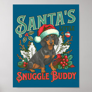 Cute Dachshund Dogs Christmas Lights Santa Holiday Poster