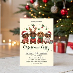 Cute Dachshund Dogs Christmas Party  Invitation