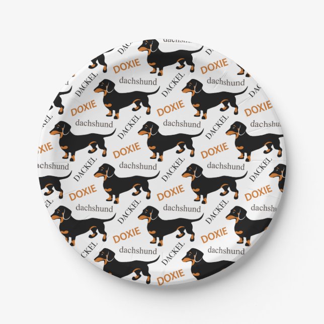 Cute Dachshund Doxie Dog Pattern Paper Plate (Front)