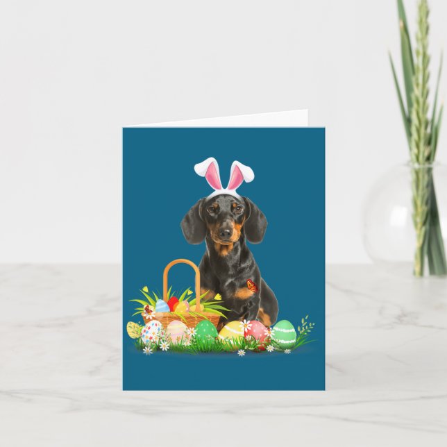 Cute dachshund easter day bunny eggs easter costum card (Front)