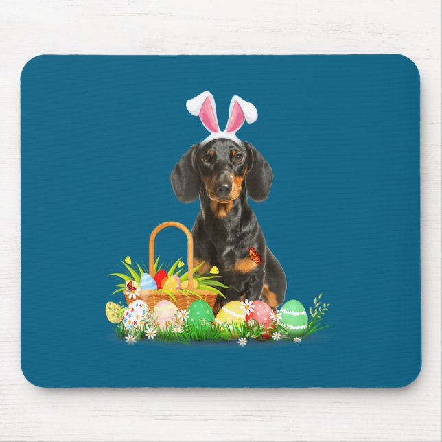 Cute dachshund easter day bunny eggs easter costum mouse pad (Front)