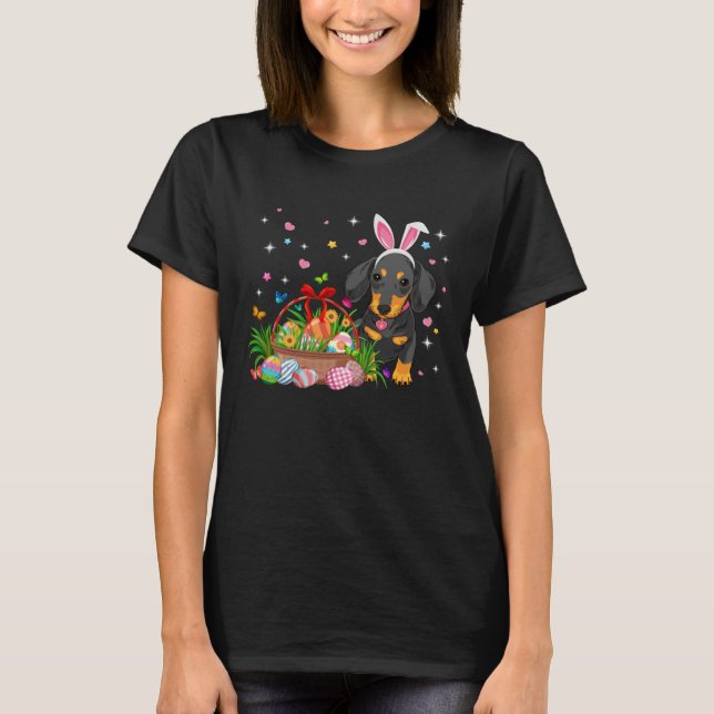 Cute Dachshund Easter Day Bunny Eggs Easter Costum T-Shirt (Front)