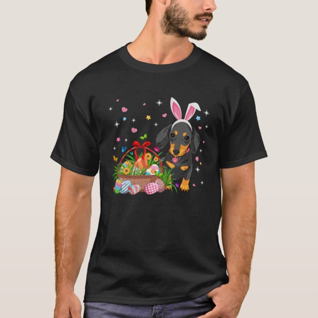 Cute Dachshund Easter Day Bunny Eggs Easter Costum T-Shirt (Front)