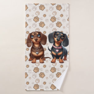 Cute dachshund friends bath towel