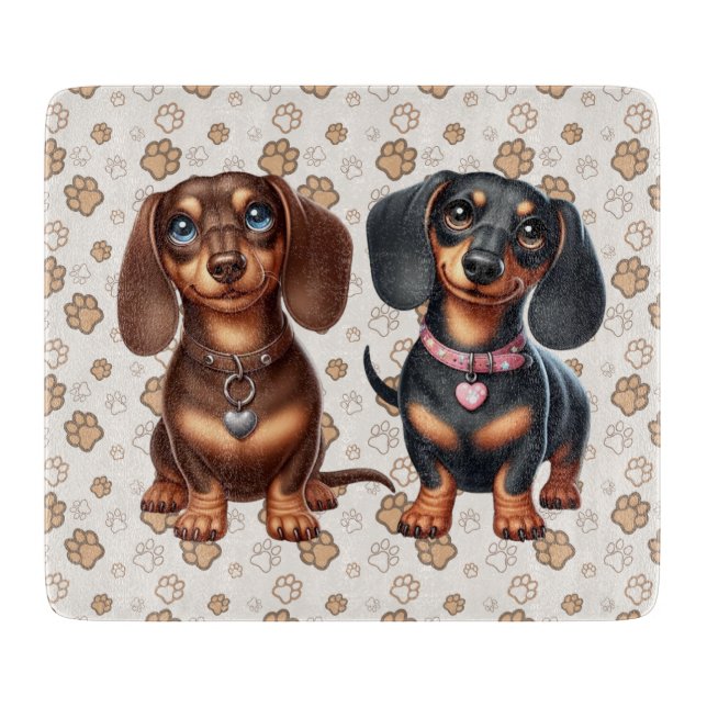 Cute dachshund friends cutting board (Front)