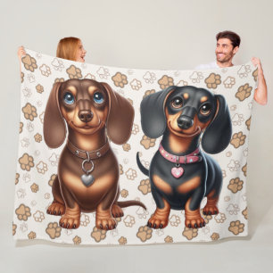 Cute dachshund friends fleece blanket