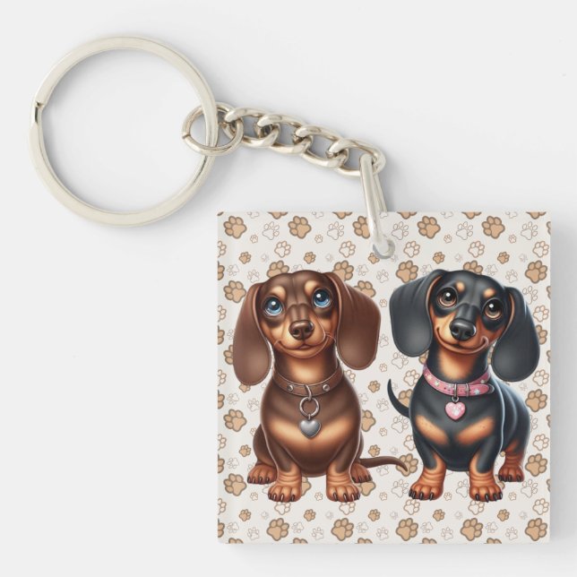 Cute dachshund friends keychain (Front)