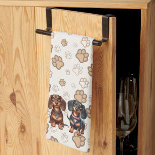 Cute dachshund friends kitchen towel