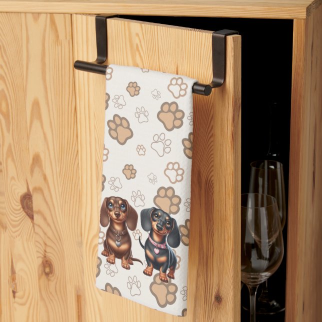 Cute dachshund friends kitchen towel (Thirds Fold)
