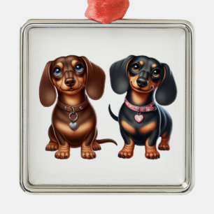 Cute dachshund friends metal ornament