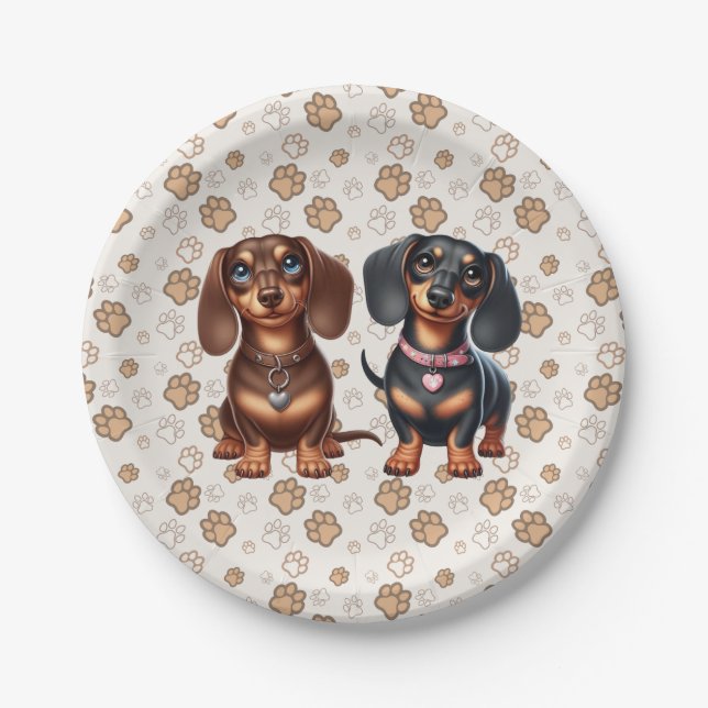 Cute dachshund friends paper plate (Front)