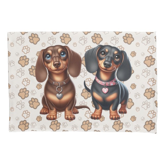 Cute dachshund friends pillowcase (Front)