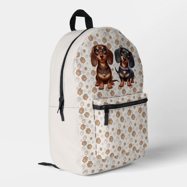 Cute dachshund friends printed backpack (Back Corner Left)