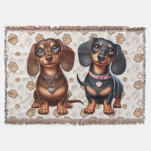 Cute dachshund friends throw blanket