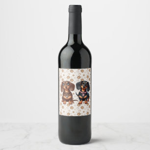 Cute dachshund friends wine label
