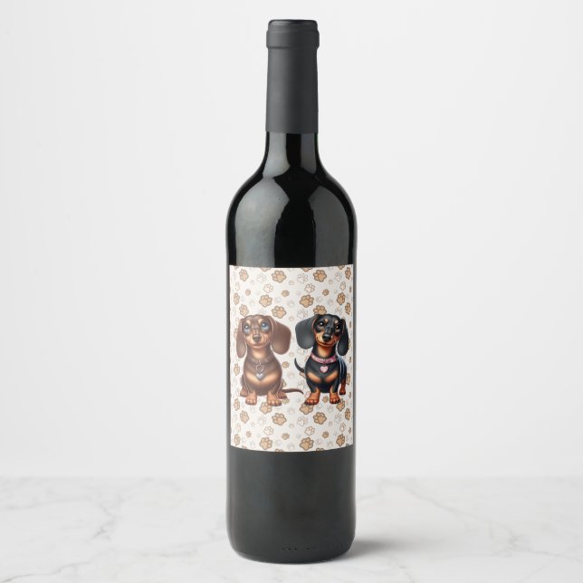 Cute dachshund friends wine label (Front)