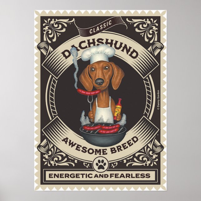 Cute Dachshund Grilling Wieners Poster (Front)