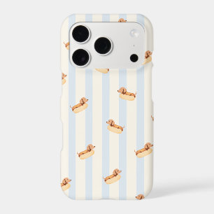 Cute Dachshund Hot Dog & Blue Stripes Phone Case