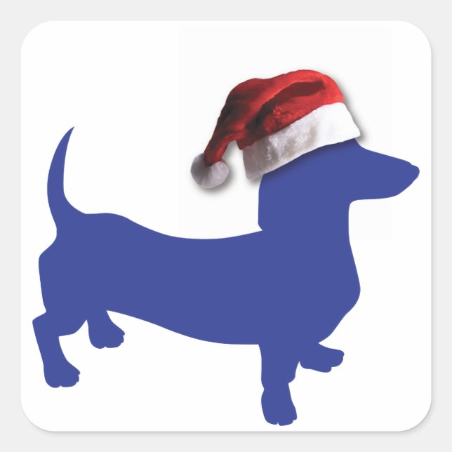 Cute Dachshund in a Santa Hat Square Sticker (Front)