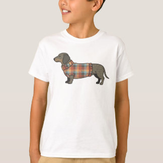 Cute Dachshund in Plaid Sweater Dog Lover Kids T-S