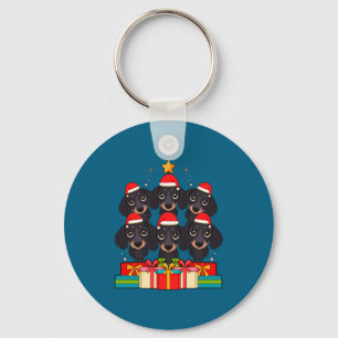 Cute Dachshund Le Doxie Christmas Tree Xmas Hat Lo Keychain