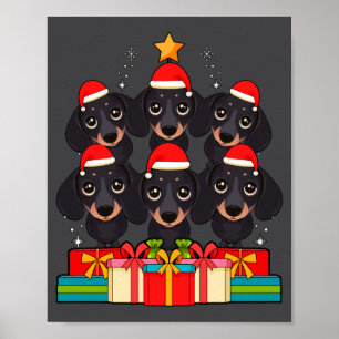 Cute Dachshund Le Doxie Christmas Tree Xmas Hat Lo Poster
