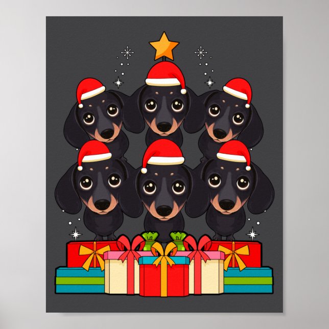 Cute Dachshund Le Doxie Christmas Tree Xmas Hat Lo Poster (Front)