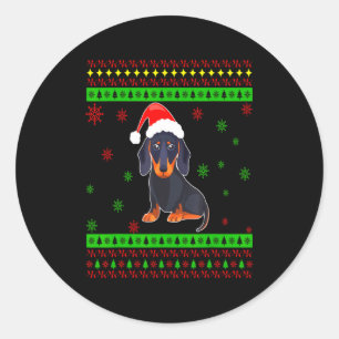Cute Dachshund Long Dog Mom Merry Xmas New Year  Classic Round Sticker