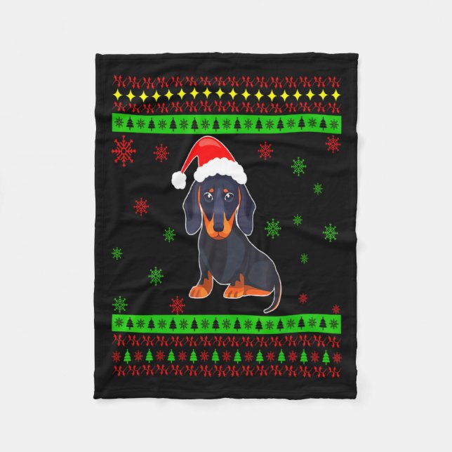 Cute Dachshund Long Dog Mom Merry Xmas New Year  Fleece Blanket (Front)