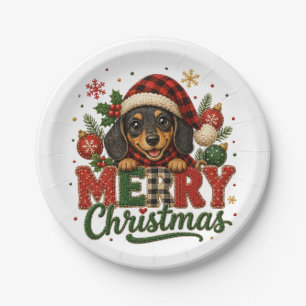 Cute Dachshund Merry Christmas Paper Plate