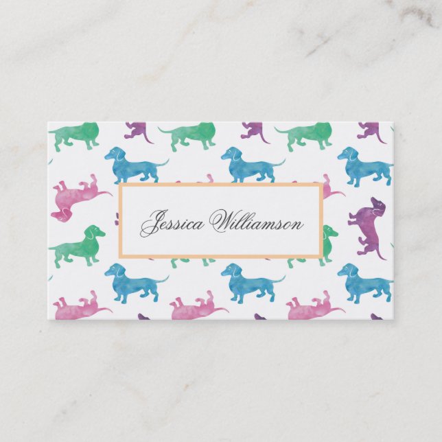 Cute Dachshund Pastel Coloured Dog Walker Business Card (Front)