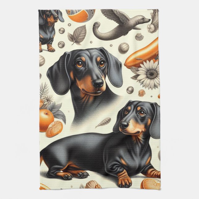 Cute Dachshund Pattern Kitchen Towel (Vertical)
